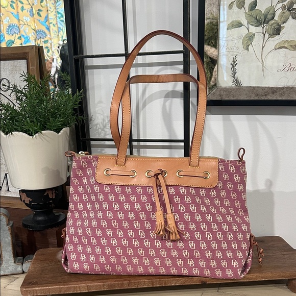 Dooney & Bourke Burgundy and Tan Tote Bag